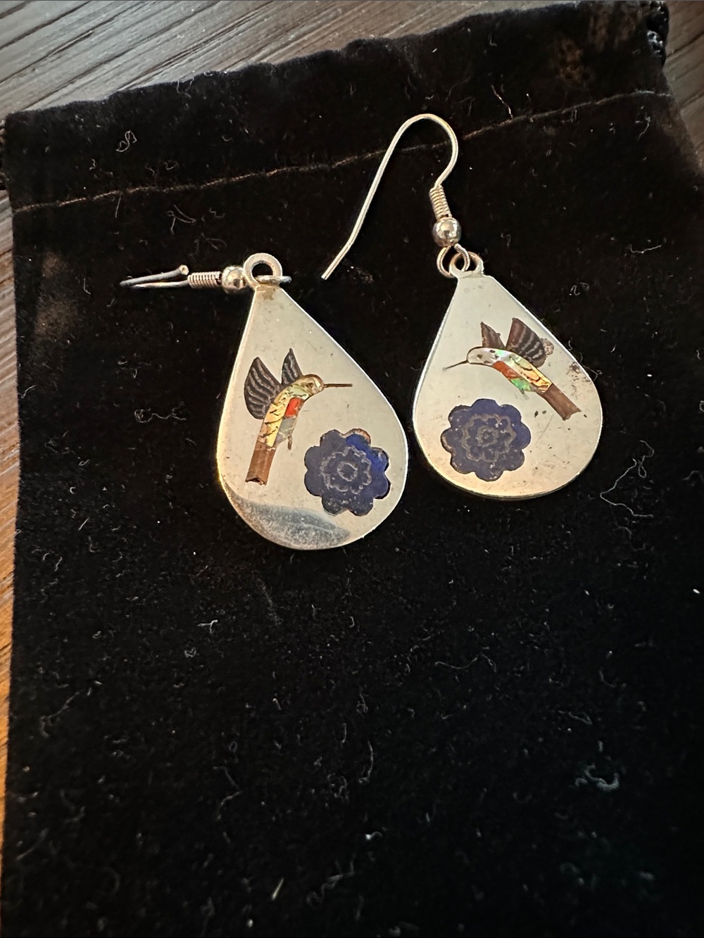 Sterling Silver Hummingbird Teardrop Earrings